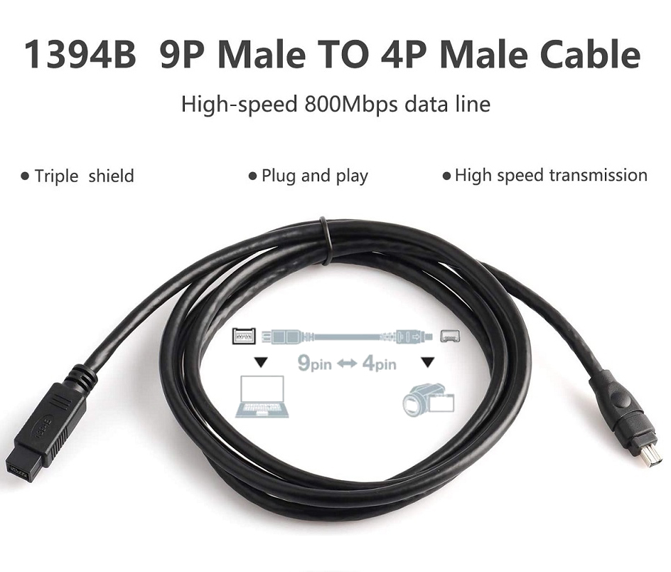 Firewire 1394B 800 to 400 Adapter Cable 9-Pin to 4-Pin Plug